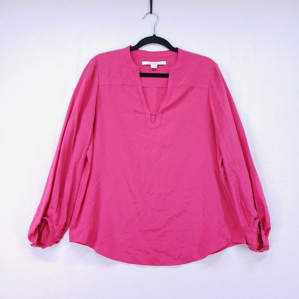 Diane von Furstenberg 100% Silk Magenta Pink Blouse Top Long Sleeve Size 12